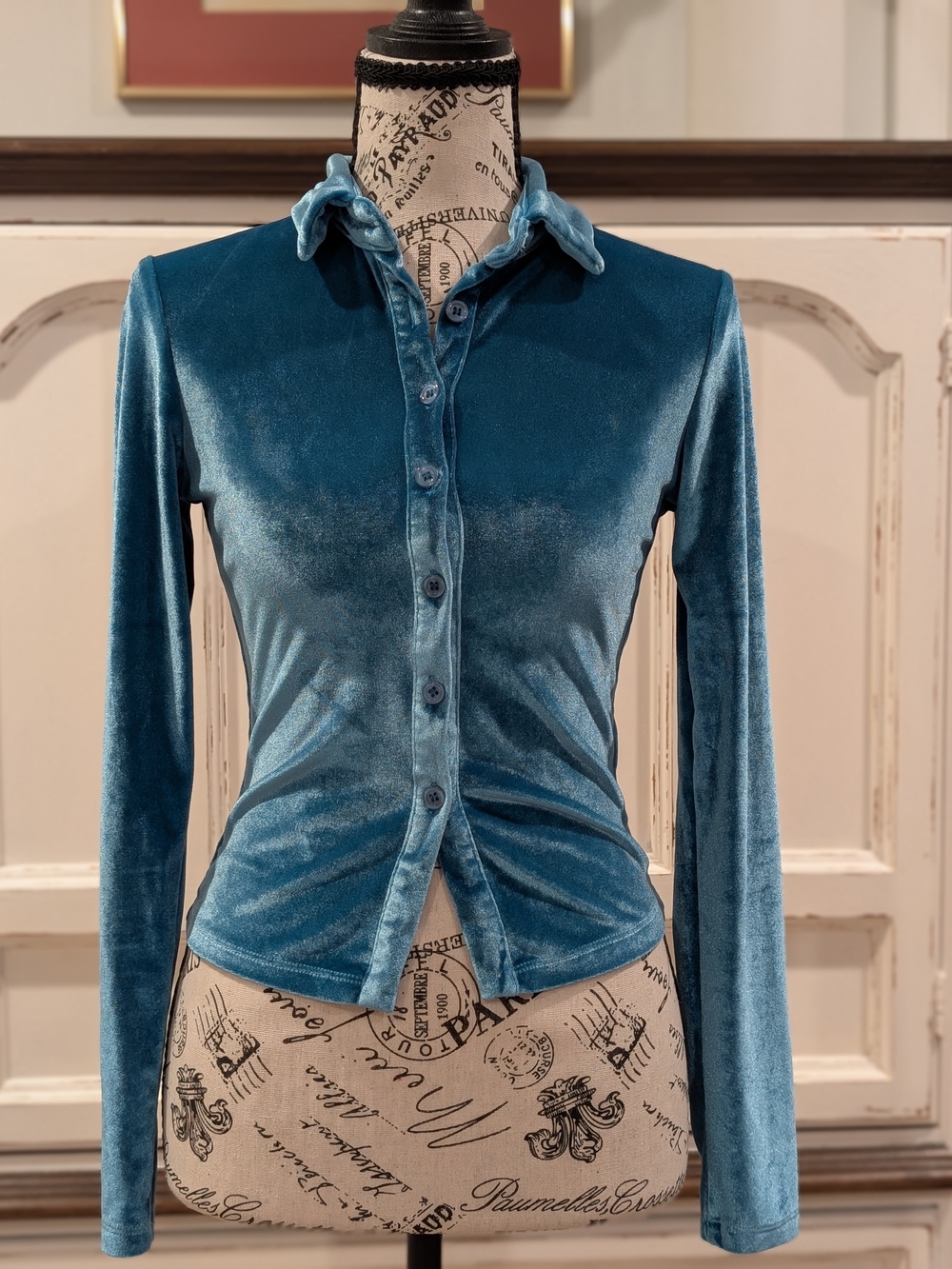 Princess Polly Velvet Button-Front Long Sleeve Top